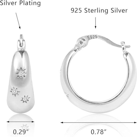 New Sterling Silver Plated Cubic Zirconia Hinged Hoop Earrings Hoop Earrings - Picture 3 of 5